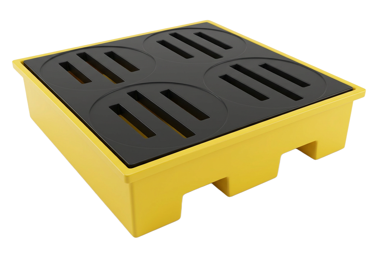 Pallet de contenção amarelo com grelha preta